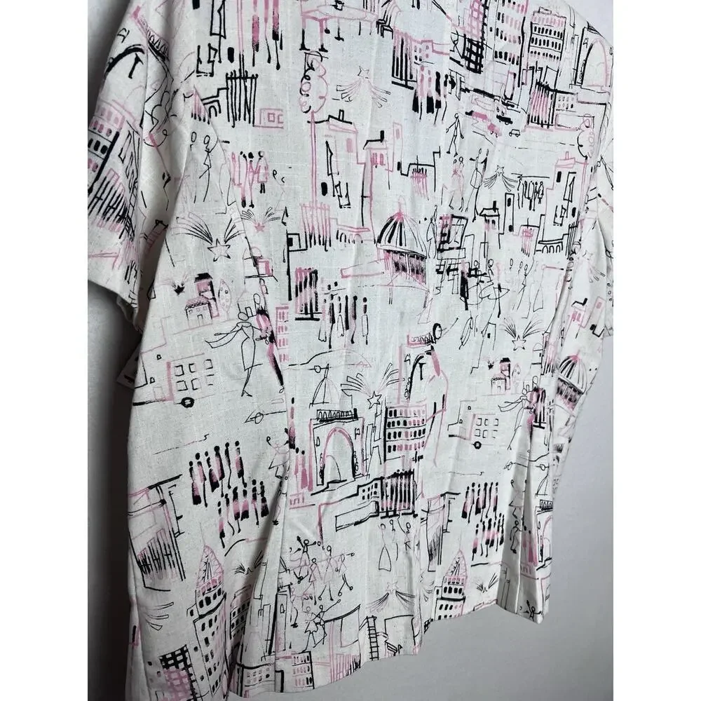Prophecy Women's Short Sleeve Blazer Size 18 Shoulder Pads City Scape Pattern